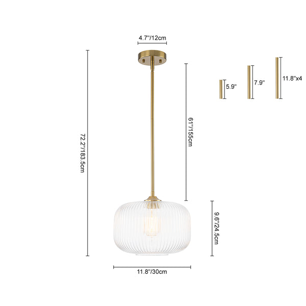 1-Light Ribbed Glass Clear Lantern Kitchen Pendant