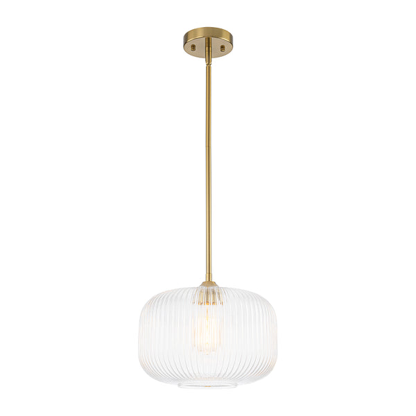 1-Light Ribbed Glass Clear Lantern Kitchen Pendant