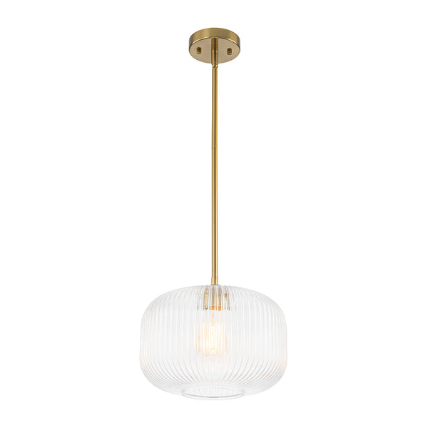 1-Light Ribbed Glass Clear Lantern Kitchen Pendant
