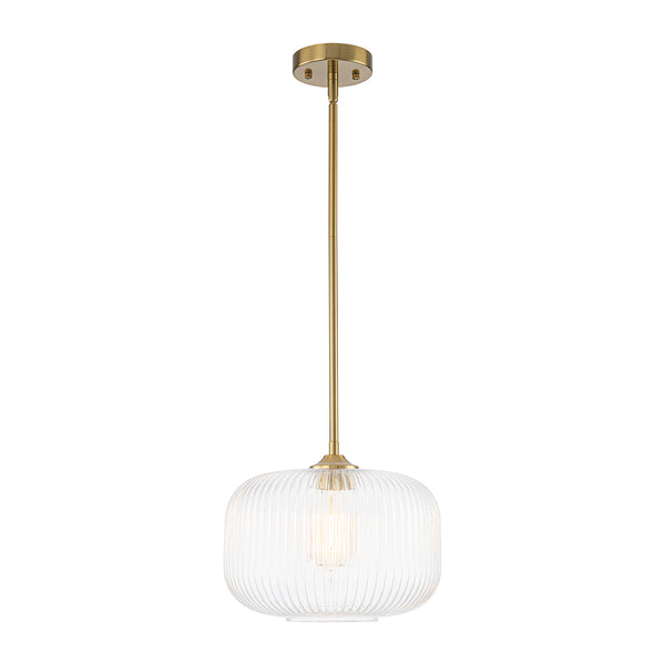 1-Light Ribbed Glass Clear Lantern Kitchen Pendant