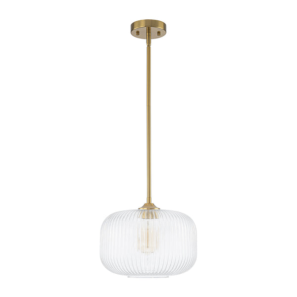 1-Light Ribbed Glass Clear Lantern Kitchen Pendant