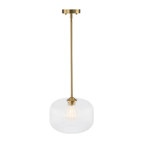 1-Light Ribbed Glass Clear Lantern Kitchen Pendant