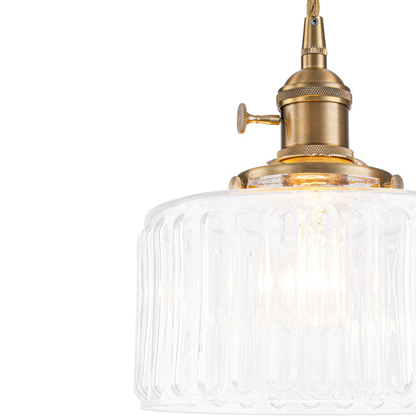 Modern 1-Light Fluted Drum Glass Single Island Pendant