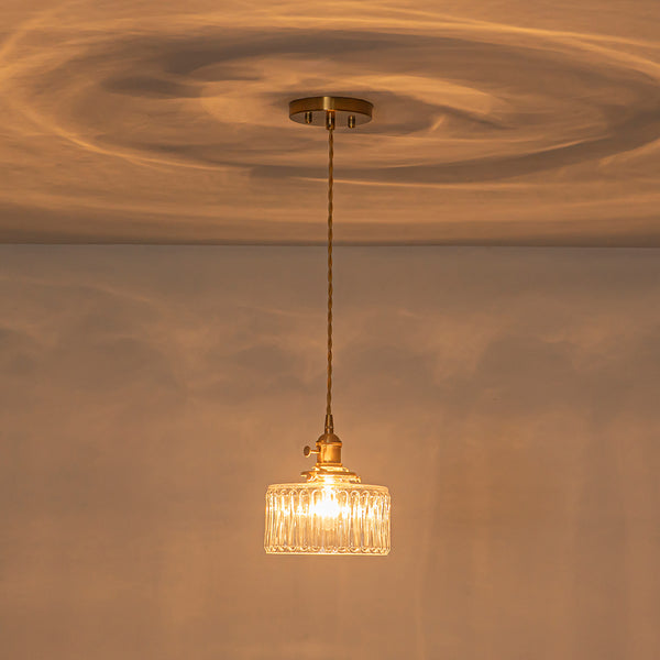Modern 1-Light Fluted Drum Glass Single Island Pendant