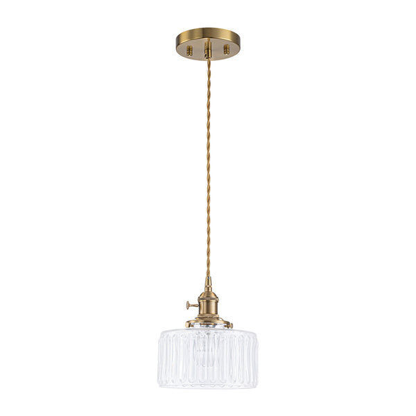 Modern 1-Light Fluted Drum Glass Single Island Pendant