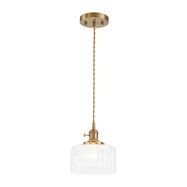 Modern 1-Light Fluted Drum Glass Single Island Pendant