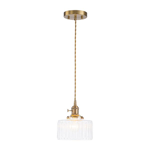 Modern 1-Light Fluted Drum Glass Single Island Pendant
