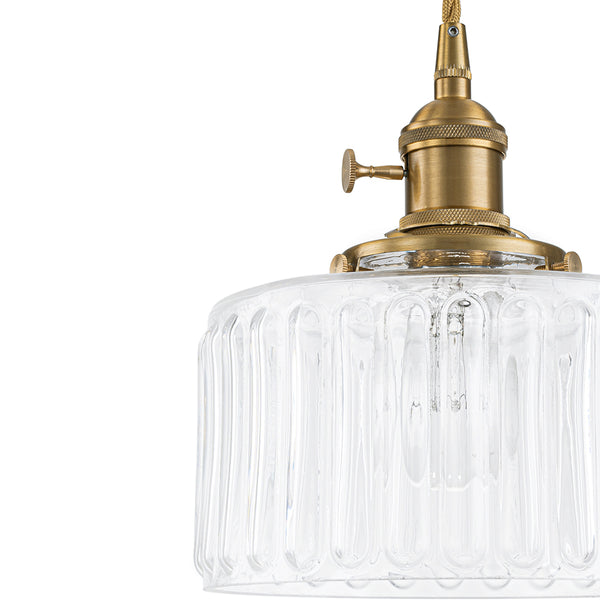Modern 1-Light Fluted Drum Glass Single Island Pendant