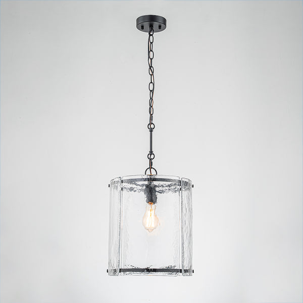 Modern 1-Light Water Rippled Glass Cylinder Single Pendant