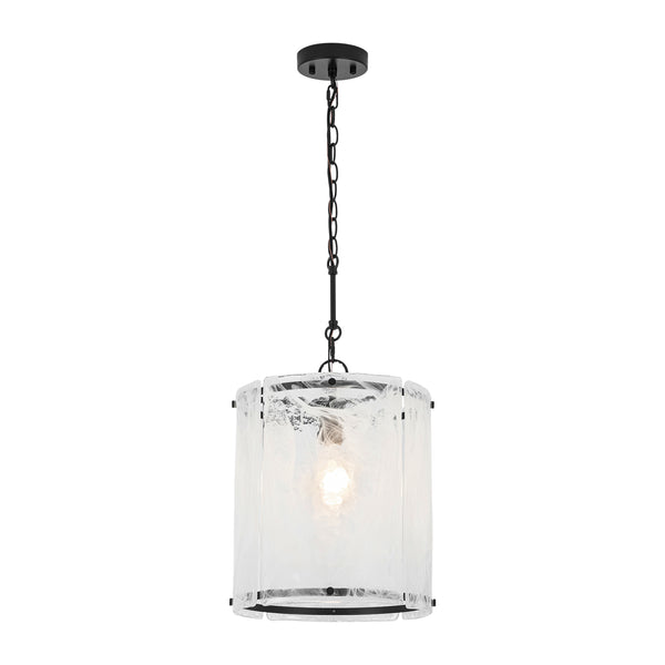 Modern 1-Light White Strie Glass Cylinder Single Pendant