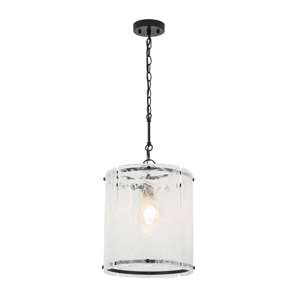 Modern 1-Light White Strie Glass Cylinder Single Pendant