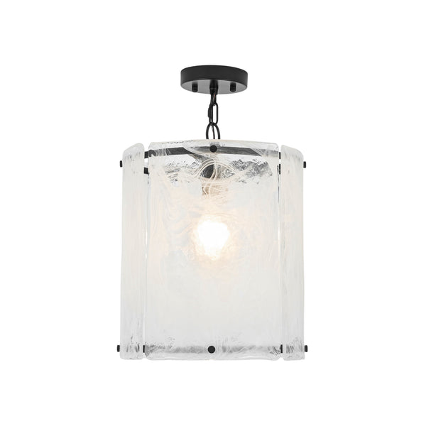 Modern 1-Light White Strie Glass Cylinder Single Pendant