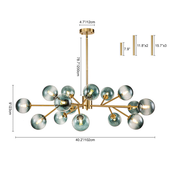 Modern 15-Light Gradient Glass Globe Branch Chandelier