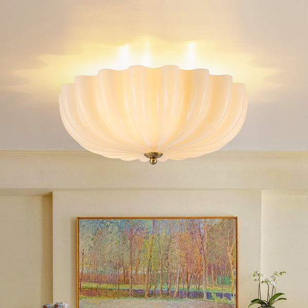 Modern 3-Light Glossy White Daisy Glass Semi-Flush Mount