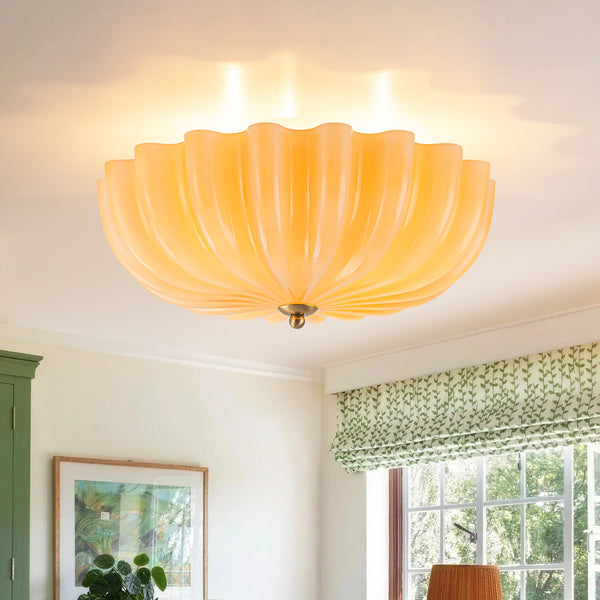 Modern 3-Light Glossy White Daisy Glass Semi-Flush Mount