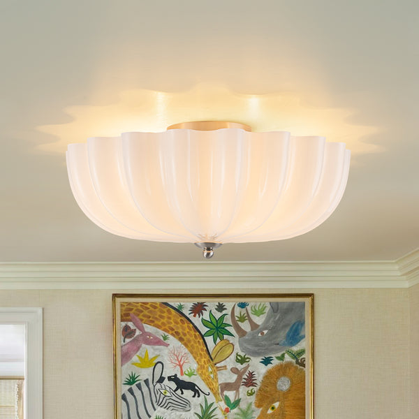 Modern 3-Light Ivory White Daisy Glass Semi-Flush Mount