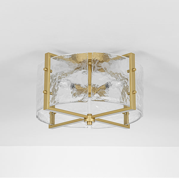 Modern 4-Light Rippled Glass Drum Semi-Flush Mount
