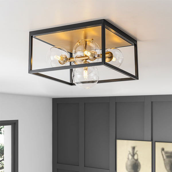 Modern 5-Light Clear Glass Square Frame Flush Mount