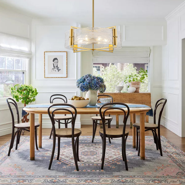 Modern 6-Light Cloud Glass Drum Pendant Chandelier