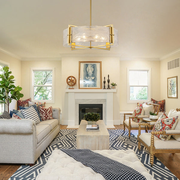 Modern 6-Light Cloud Glass Drum Pendant Chandelier