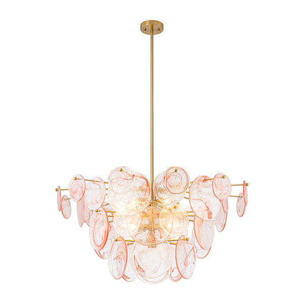 Modern 9-Light White Strie Glass Tiered Chandelier