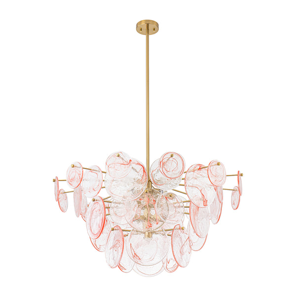 Modern 9-Light White Strie Glass Tiered Chandelier