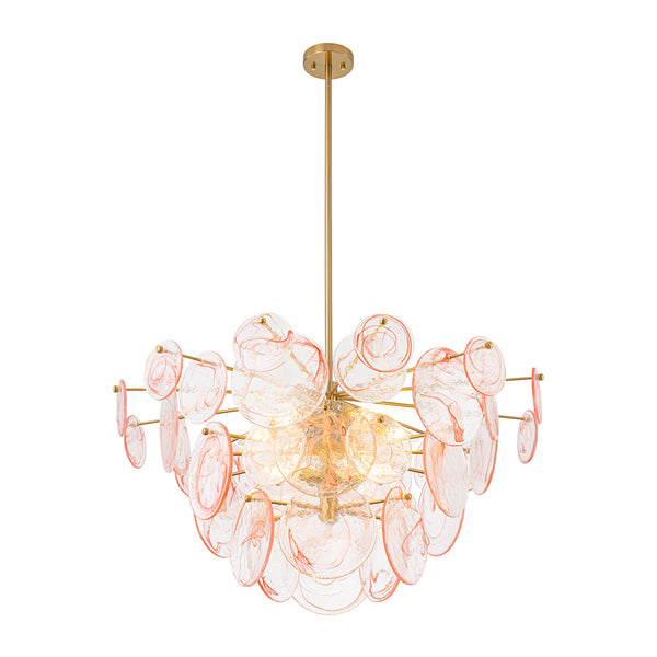 Modern 9-Light White Strie Glass Tiered Chandelier