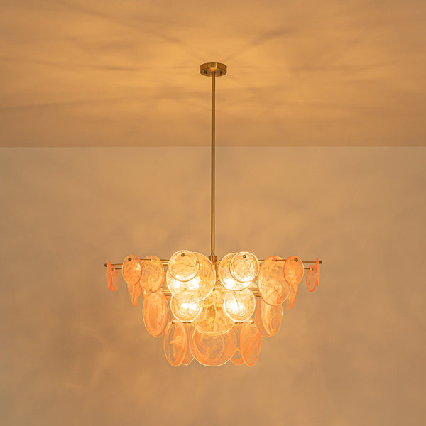 Modern 9-Light White Strie Glass Tiered Chandelier