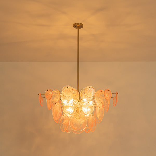 Modern 9-Light White Strie Glass Tiered Chandelier