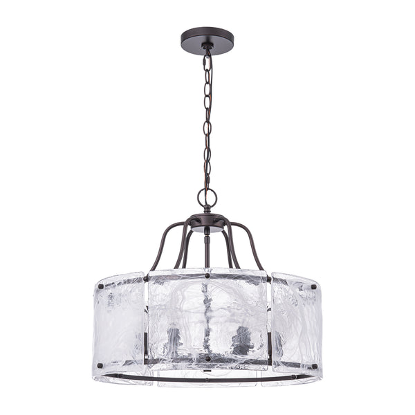 Modern 6-Light White Stire Patterned Glass Drum Pendant