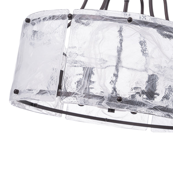Modern 6-Light White Stire Patterned Glass Drum Pendant