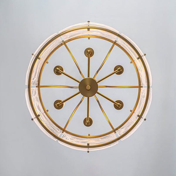 Modern 6-Light White Stire Patterned Glass Drum Pendant