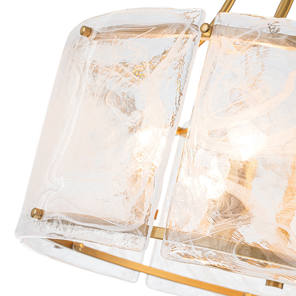 Modern 6-Light White Stire Patterned Glass Drum Pendant