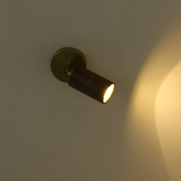Adjustable 1-Light Spotlight Cylindrical Wood Wall Sconce