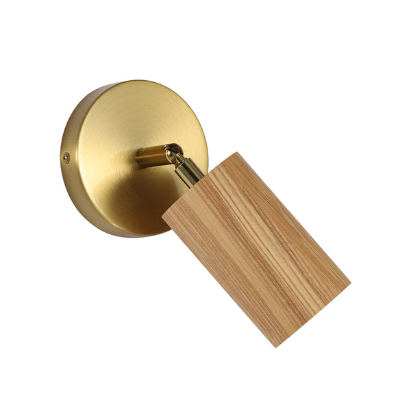 Adjustable 1-Light Spotlight Cylindrical Wood Wall Sconce