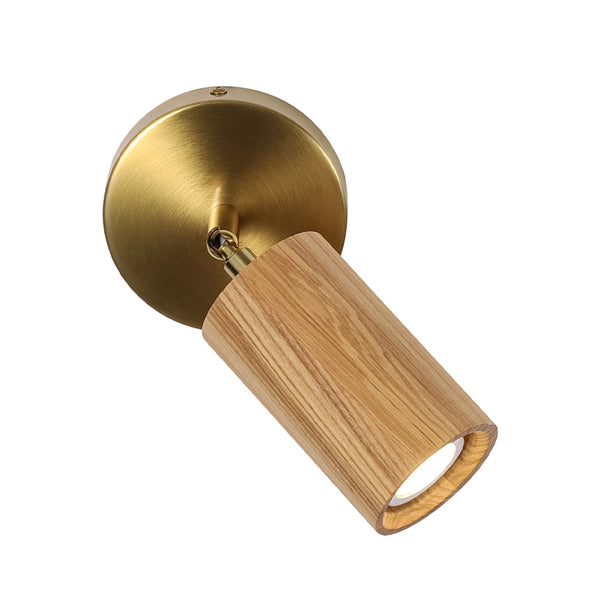 Adjustable 1-Light Spotlight Cylindrical Wood Wall Sconce