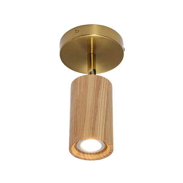 Adjustable 1-Light Spotlight Cylindrical Wood Wall Sconce