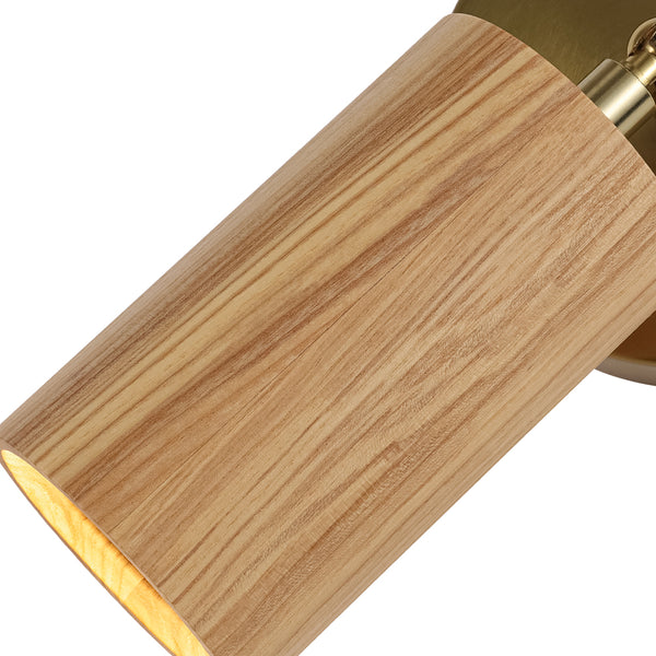 Adjustable 1-Light Spotlight Cylindrical Wood Wall Sconce