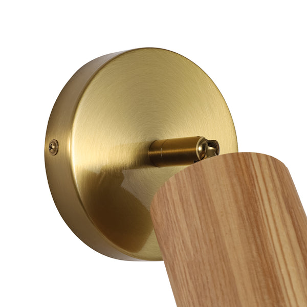 Adjustable 1-Light Spotlight Cylindrical Wood Wall Sconce