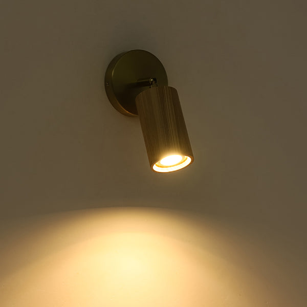 Adjustable 1-Light Spotlight Cylindrical Wood Wall Sconce