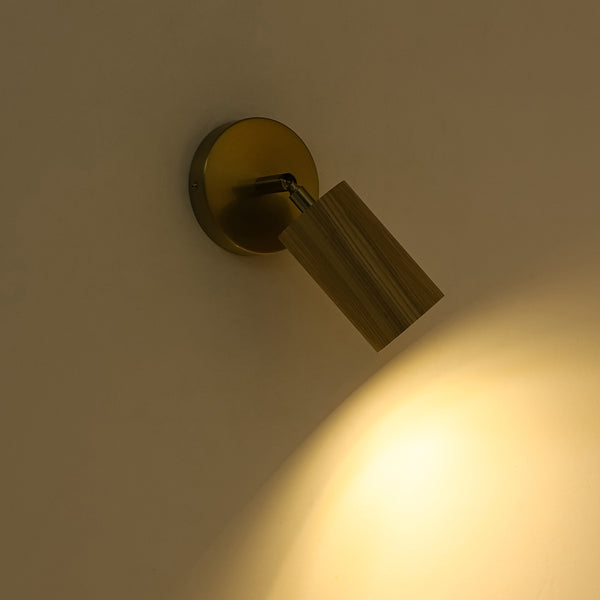 Adjustable 1-Light Spotlight Cylindrical Wood Wall Sconce