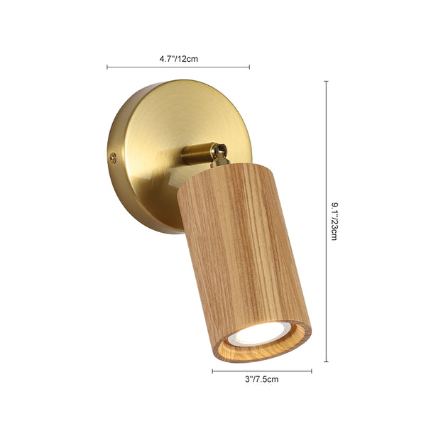 Adjustable 1-Light Spotlight Cylindrical Wood Wall Sconce