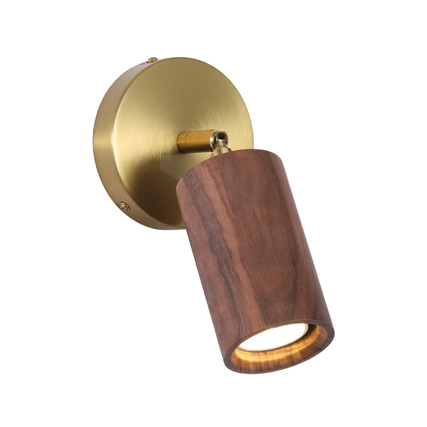 Adjustable 1-Light Spotlight Cylindrical Wood Wall Sconce
