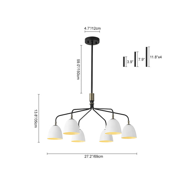 Sculptural 6-Light Metal Modern Linear Chandelier