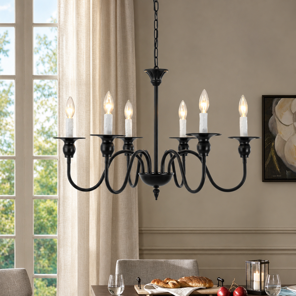 Modern Farmhouse 6-Light Swooping Arm Candle Style Chandelier