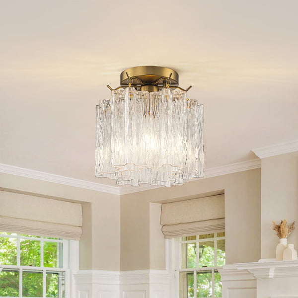 Modern Glam 1-Light Tronchi Murano Glass Stacked Semi-flush Mount