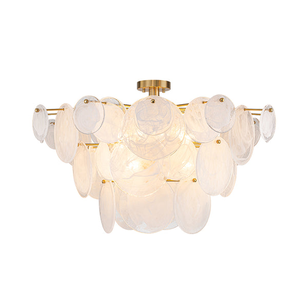 Modern White Strie Glass Tiered Semi-Flush Mount