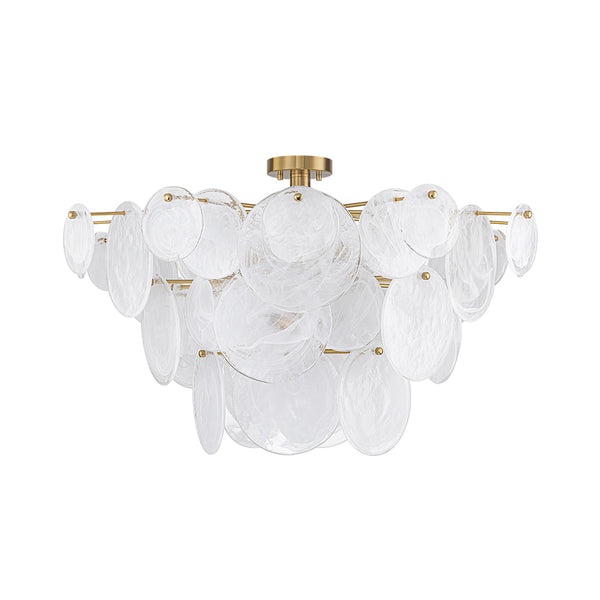 Modern White Strie Glass Tiered Semi-Flush Mount
