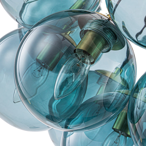 Multi-globe 13-Light Smoky Teal Cluster Bubble Glass Pendant