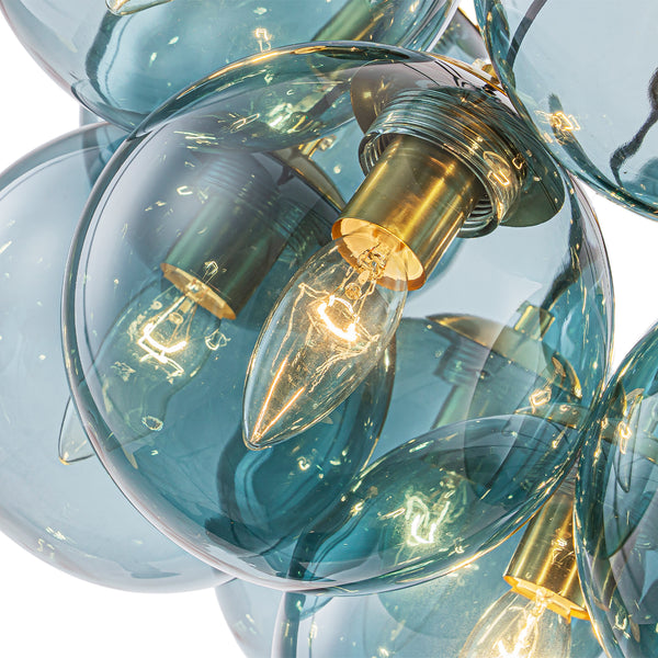 Multi-globe 13-Light Smoky Teal Cluster Bubble Glass Pendant
